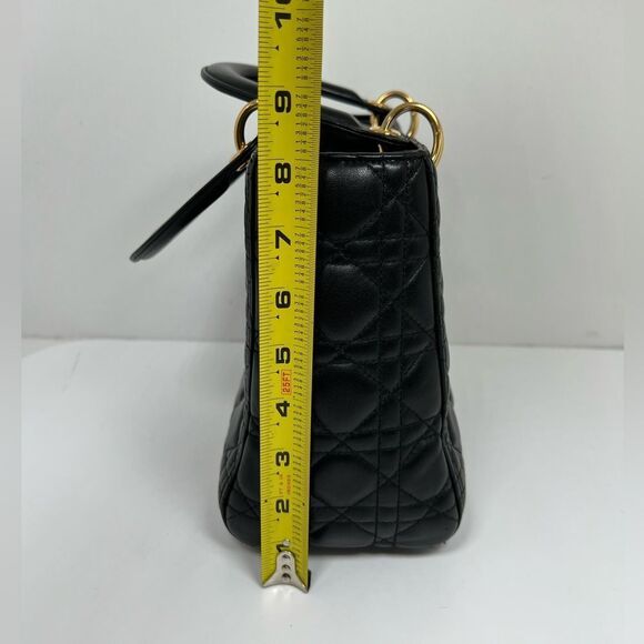 CHRISTIAN DIOR Lady Cannage Hand Tote Bag Leather Black Gold - Picture 13 of 13